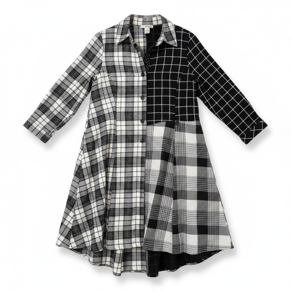 Moonlight V&S Fashion Design Black White Patchwork‎ Lagenlook Tunic Dress Small